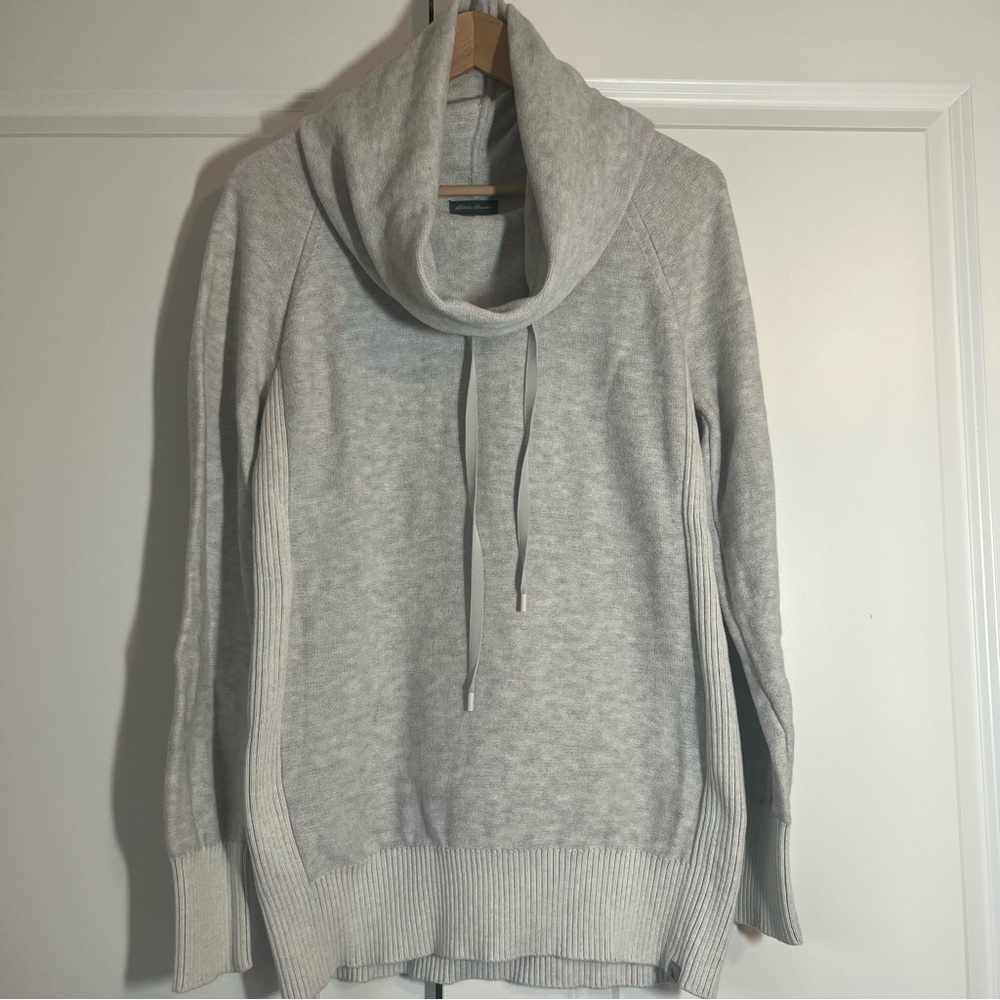 Eddie Bauer Funnel Cowl Neck Gray Women's Drawstring Pullover Tunic - Size L
